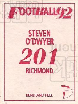 1992 Select AFL Stickers #201 Steven O’Dwyer Back